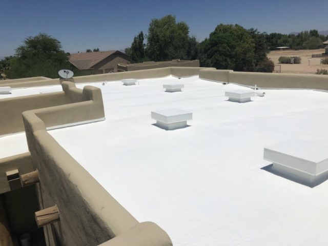 This foam roof has just been completed and gleans bright in the Valley's sunshine.